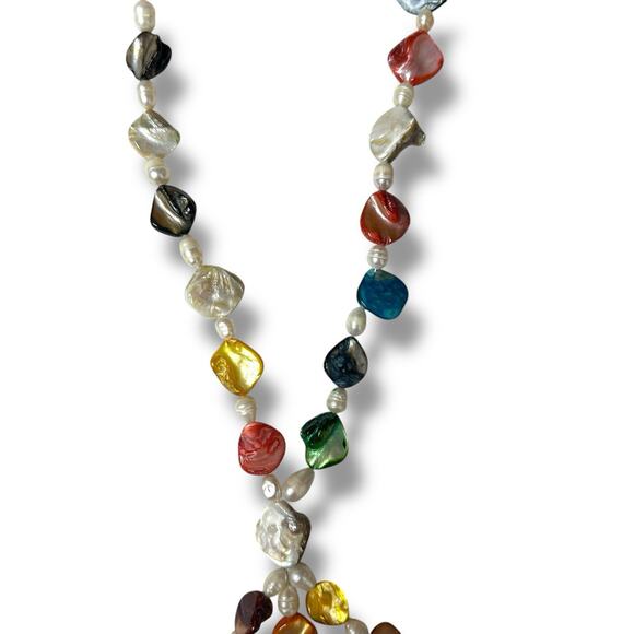 Freshwater Baroque Pearl Necklace Tassel Rainbow Multicolor Beach Ocean Wedding - Picture 10 of 14